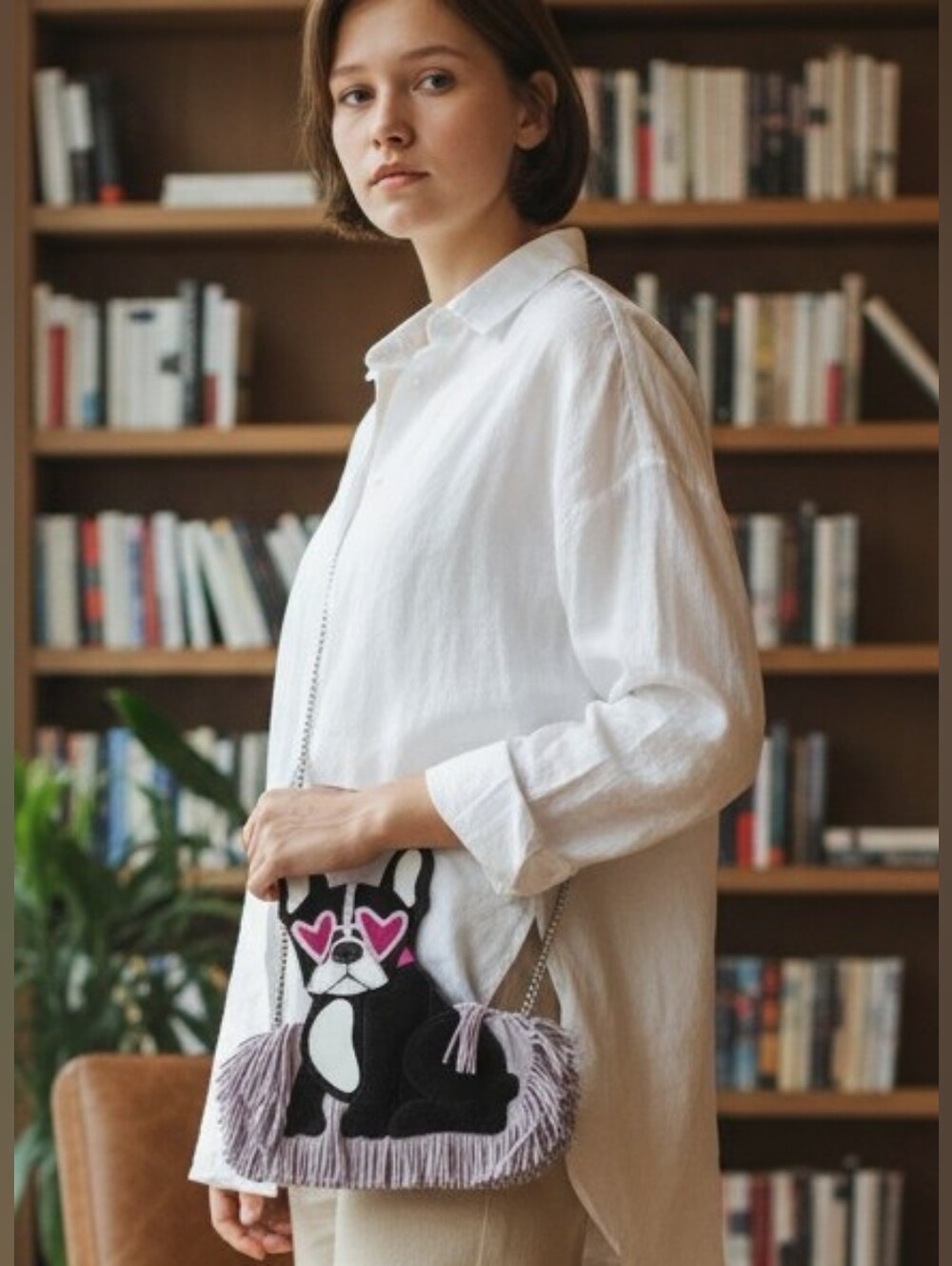 NWT Kate Spade ♠️ purple fringed suede  Francois French bulldog Crossbody bag